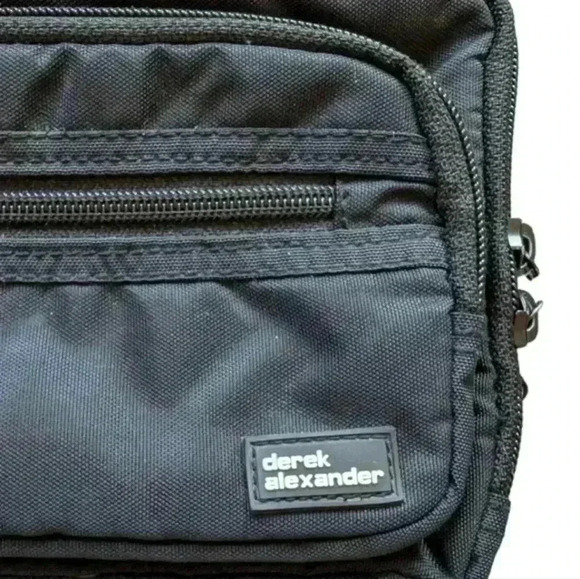 Derek Alexander Crossbody Bag Camera Black Nylon Unisex Square Long Strap Zipper - Picture 10 of 14